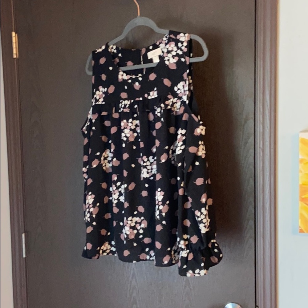 Black floral open shoulder blouse